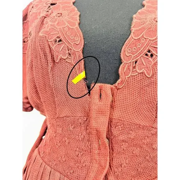 Free People Colette Maxi Dress Cinnamon Brown Size XS Floral Embroidered  Lined